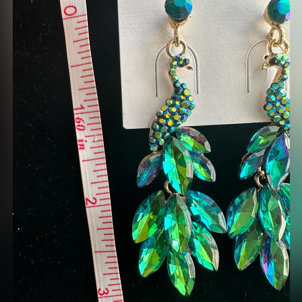 Peacock rhinestone dangle statement earrings, New! - Picture 12 of 14